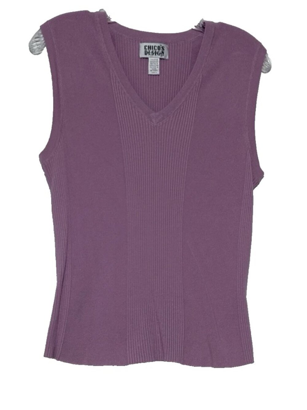 CHICOS Design Size 2 (L) Mauve Dusty Rose Sweater Vest V Neck Pullover Ribbed